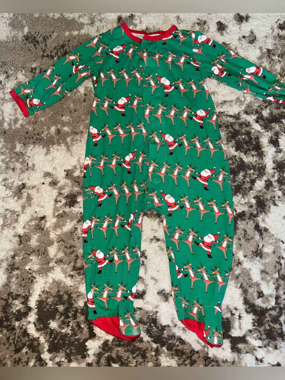 Magnetic Me Green Holiday Footed Pajamas with Red Trim